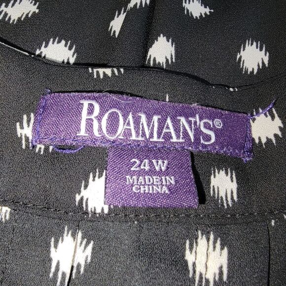 Roaman's black & white pleated polka-dot blouse top size 24W - Picture 6 of 7